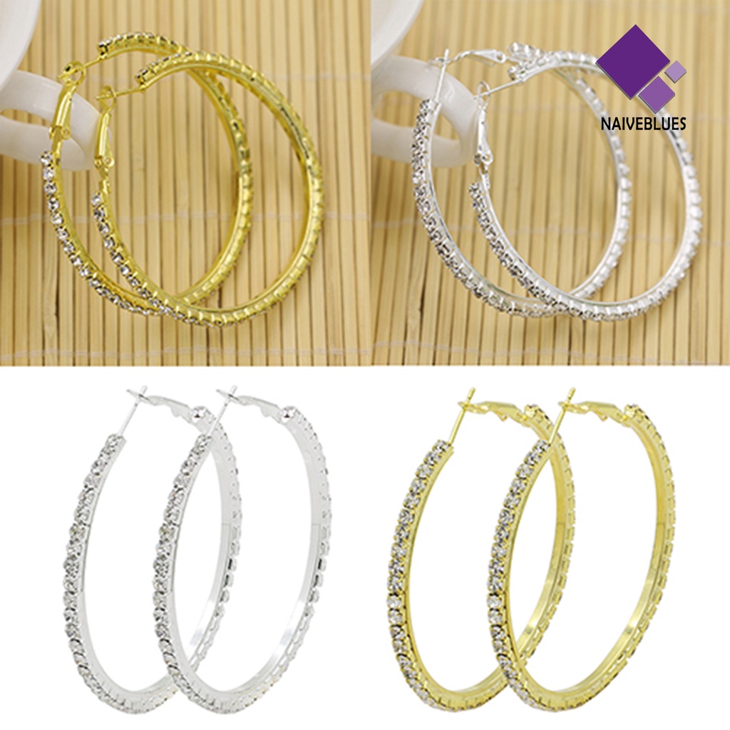 1 Pasang Anting Berlian Imitasi Bahan Alloy Untuk Wanita