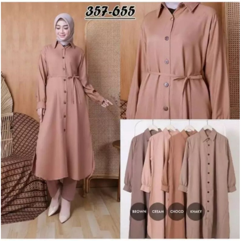 Baju Long Dress Kemeja Tunik Wanita Muslim Jumbo Terbaru 2021 Kekinian Polos