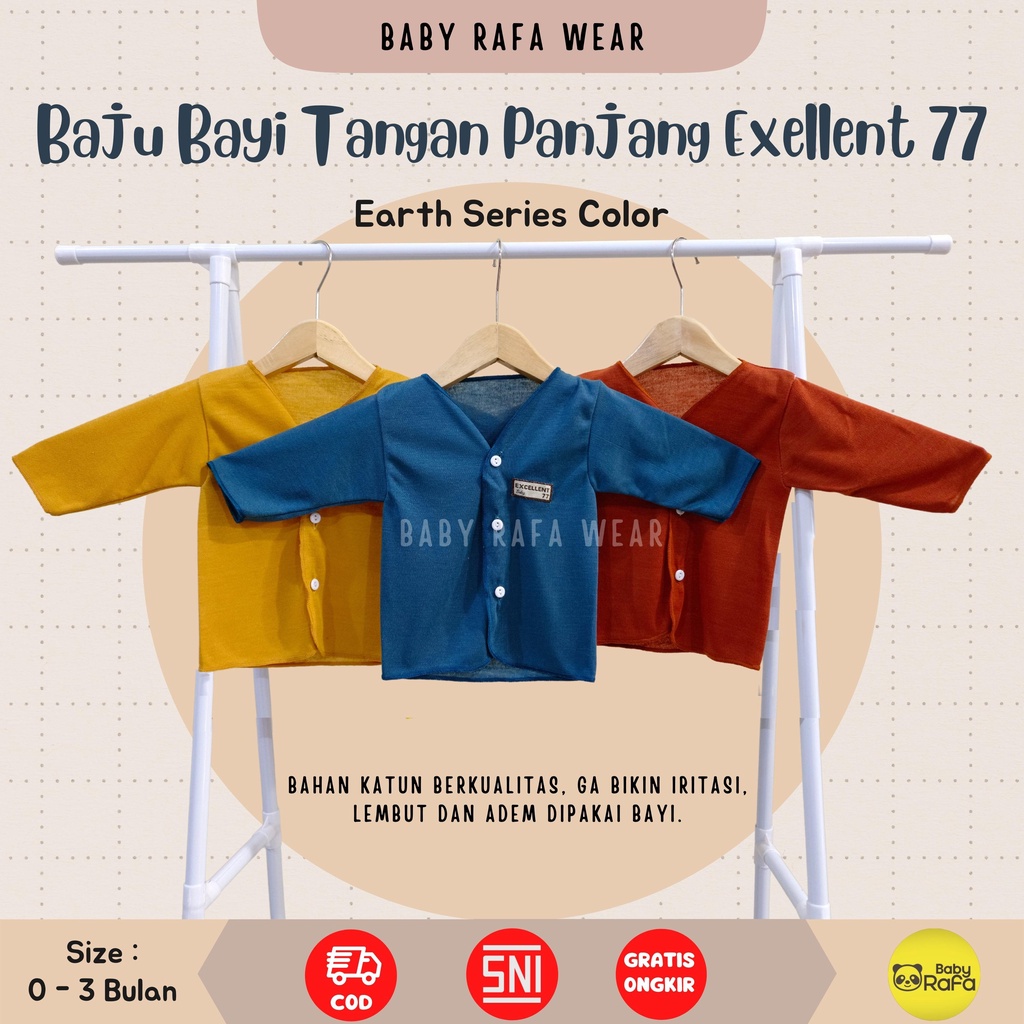 Baju Bayi Tangan Panjang EARTH SERIES COLOR Size 0 - 3 Bulan SNI EXCELLENT 77