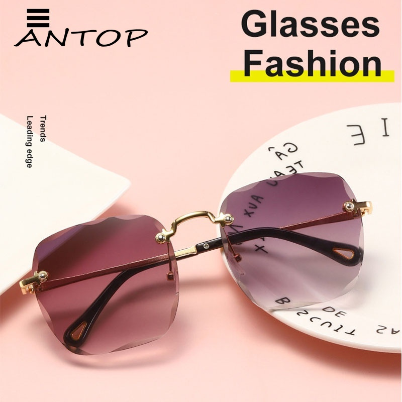 Zinc Frame Gradient Color Rimless Glasses Retro Fashion Square Frame Sunglasses Ladies Accessories ANTOP