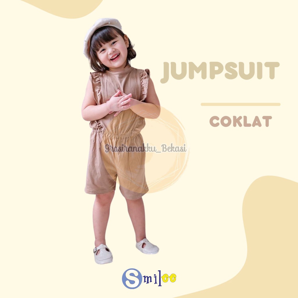 Jumpsuit Anak Smilee Nada Polos Warna Coklat Size 1-5Thn