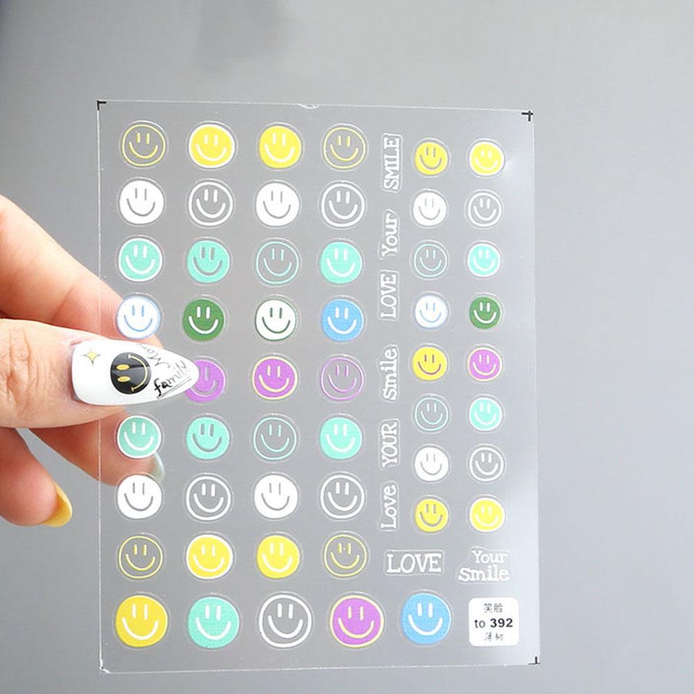 Mxbeauty Smiley Stiker Kuku Baru Perekat Diri Timbul 3D Ukiran Manikur Aksesoris Bunga DIY Nail Art