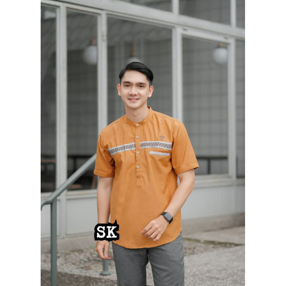 Baju Koko Kurta Lengan Pendek List FF Bahan Katun Premium