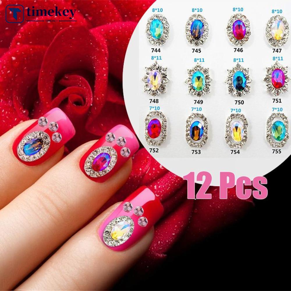 Timekey 12Pcs Hiasan Kuku 3D Bentuk Pita Bahan Alloy Hias Berlian Imitasi Untuk Nail Art A2K1