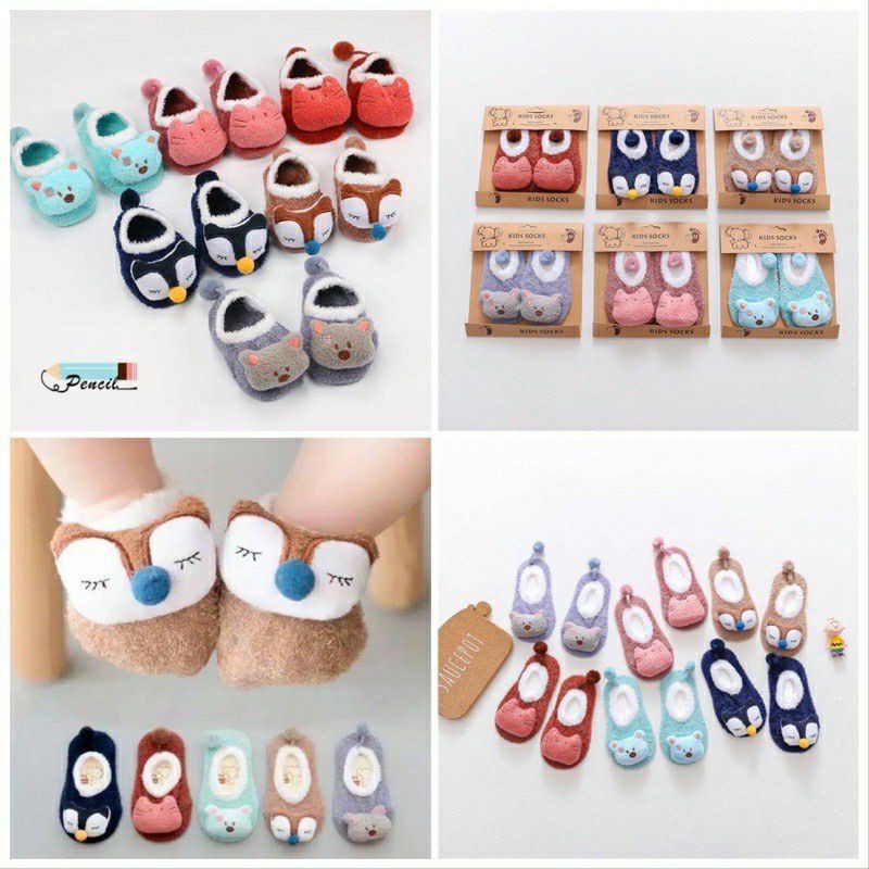 Kaos Kaki Bayi KOREA BAHAN BULU LEMBUT  Motif Binatang / kaos kaki prewalker bulu