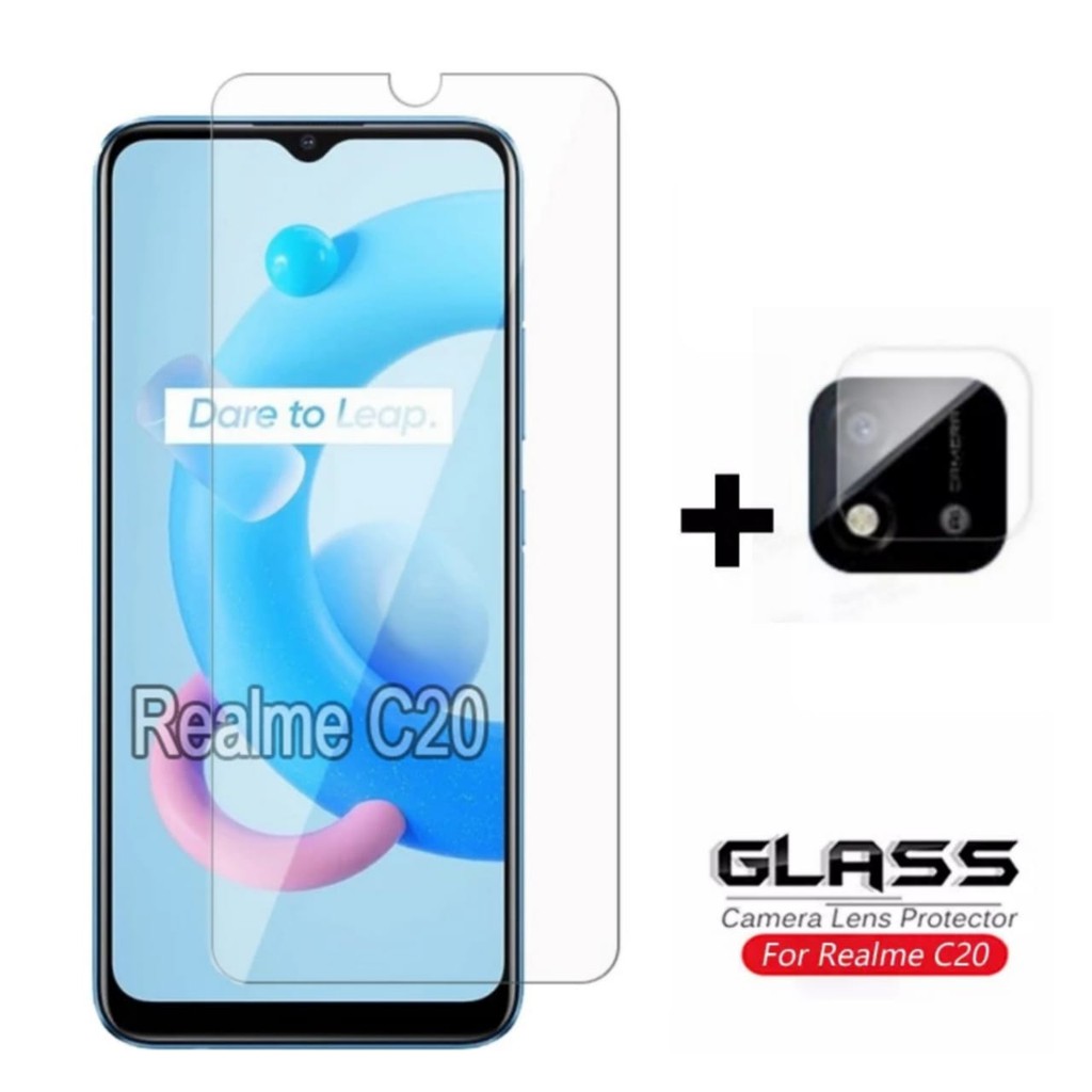 Tempered Glass Realme C20 Paket 2in1 Tempered Glass Clear Layar Free Tempered Glass Camera