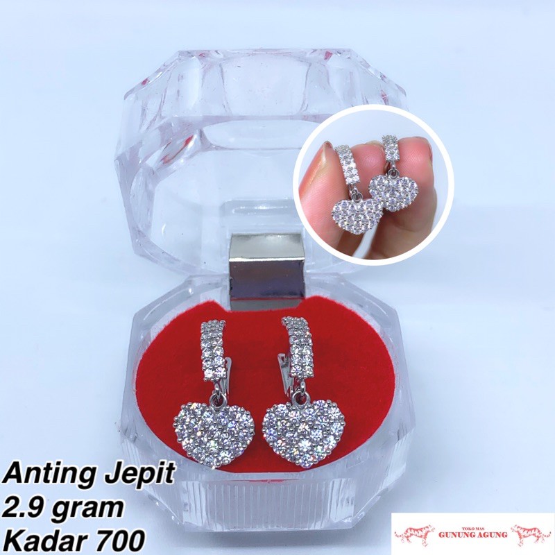 Anting Jepit Love Diamond Look Kadar 750 Emas Asli Mas Putih Terbaik Best seller New Arrival
