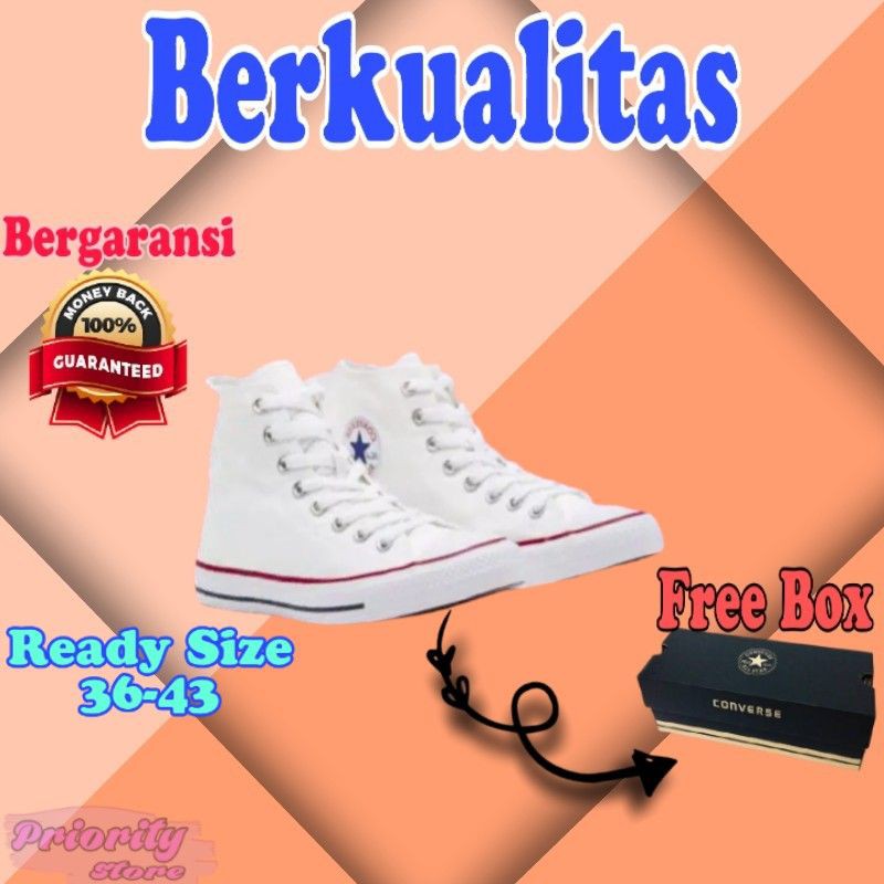SEPATU CONVERSE ALL STAR HIGH WHITE PUTIH TINGGI LIST MERAH SNEAKERS KONVERSE KONVERS PRIA WANITA CT