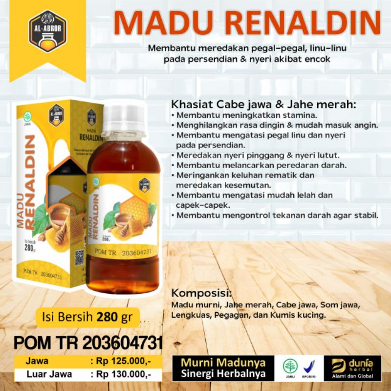 

(BPOM) RENALDIN Madu untuk Membantu Meredakan Pegal-pegal, Linu-linu pada Persendian, dan Nyeri Akibat Encok