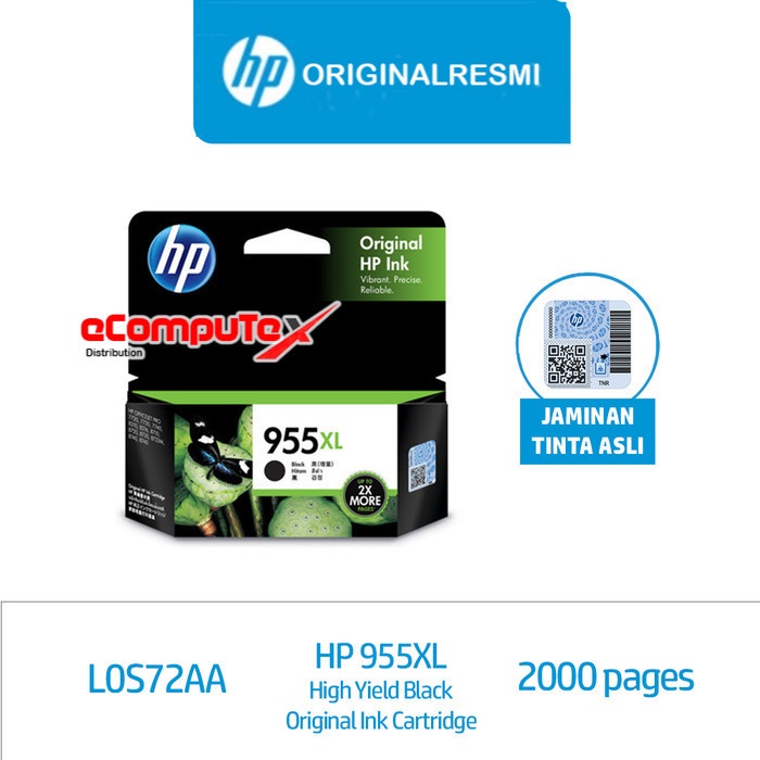 CARTRIDGE HP 955 XL BLACK / TINTA CATRDIDGE HP955XL HITAM ORIGINAL - RESMI