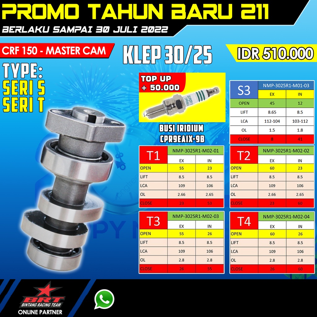 MASTERCAM NOKEN AS CAMSHAFT TIPE STANDAR DAN TUNE UP - HONDA CRF 150 - BRT BINTANG RACING TEAM