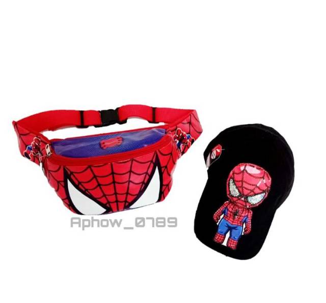 Waistbag tas selempang anak spiderman free topi led