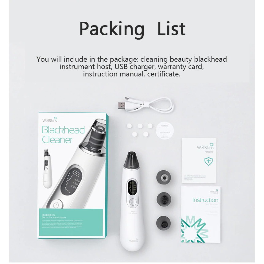 Xiaomi Wellskins Alat Pembersih Komedo Wajah Electric Vacuum Rechargeable - WX-HT100 - White