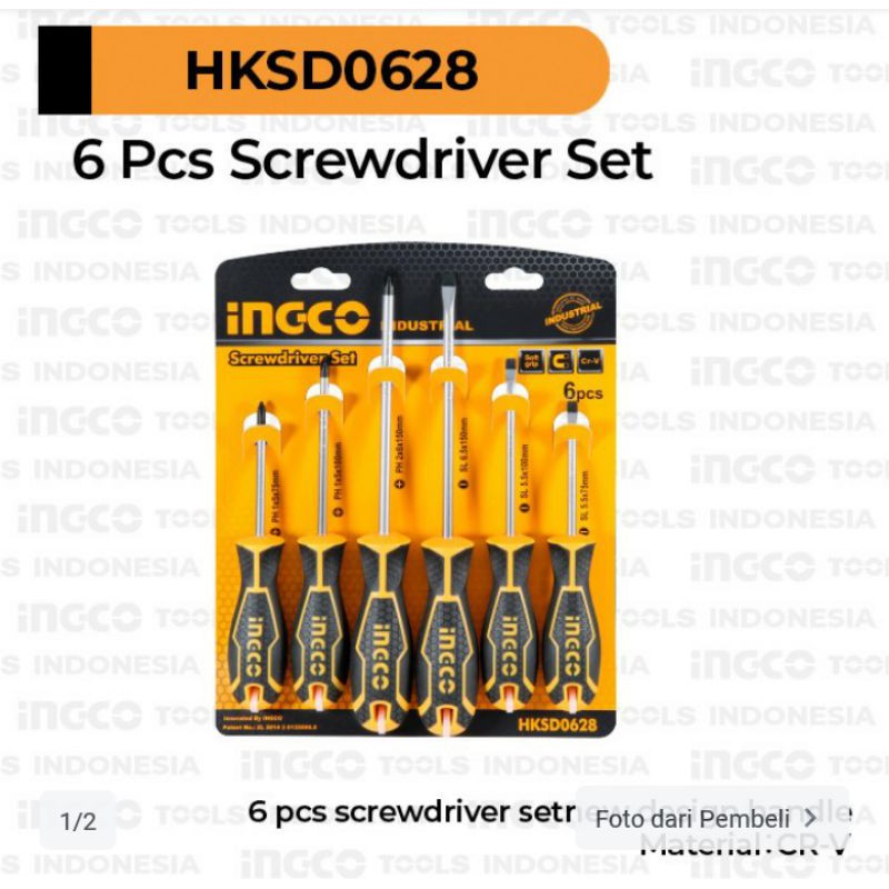 6pcs Screwdriver Set INGCO HKSD0628 Obeng Set