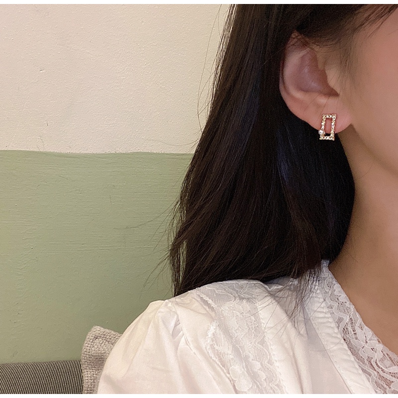 S925 Silver Plated Geometric Square Earrings Pearl Earrings Ear Studs for Lovely Girls