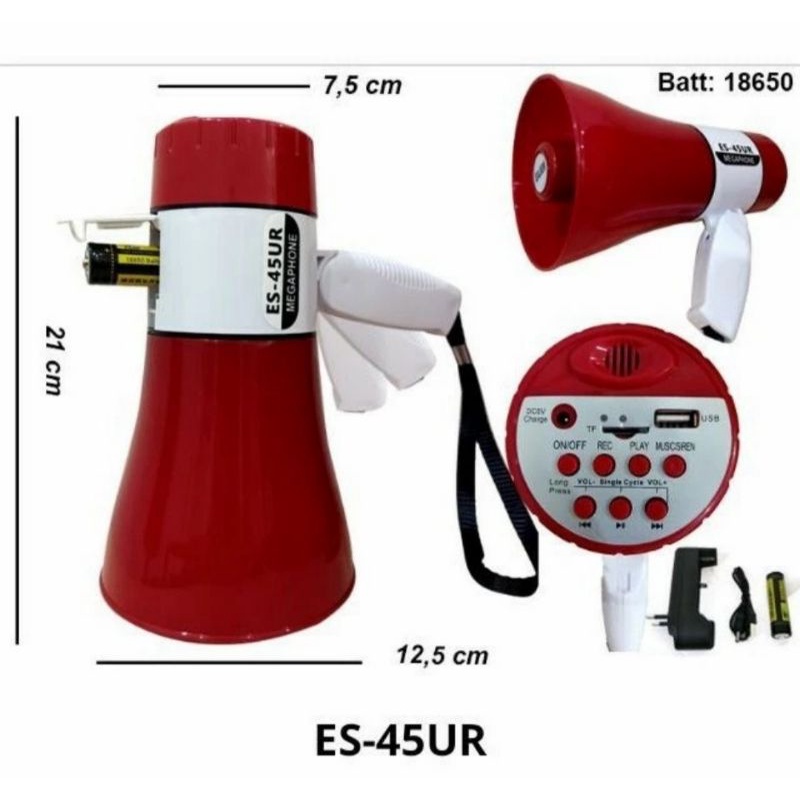 MEGAPHONE PENGERAS SUARA  RS-45UR EALSEM +BATERAI CHARGE+TEMPAT CHARGE RESMI