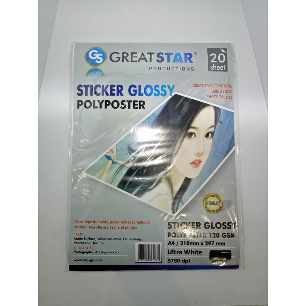 

Kertas Stiker Great Star Sticker Glossy Polyposter A4