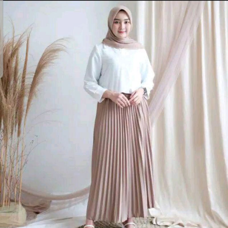 Rok Plisket Klop Panjang Premium Bahan Moscrepe  Di Jamin Tebal Dan Besar