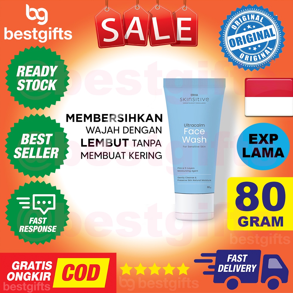 ERHA SKINSITIVE ULTRACALM FACE WASH SABUN CUCI MUKA FACIAL WASH PEMBERSIH WAJAH KULIT KERING SENSITIF 80 GRAM