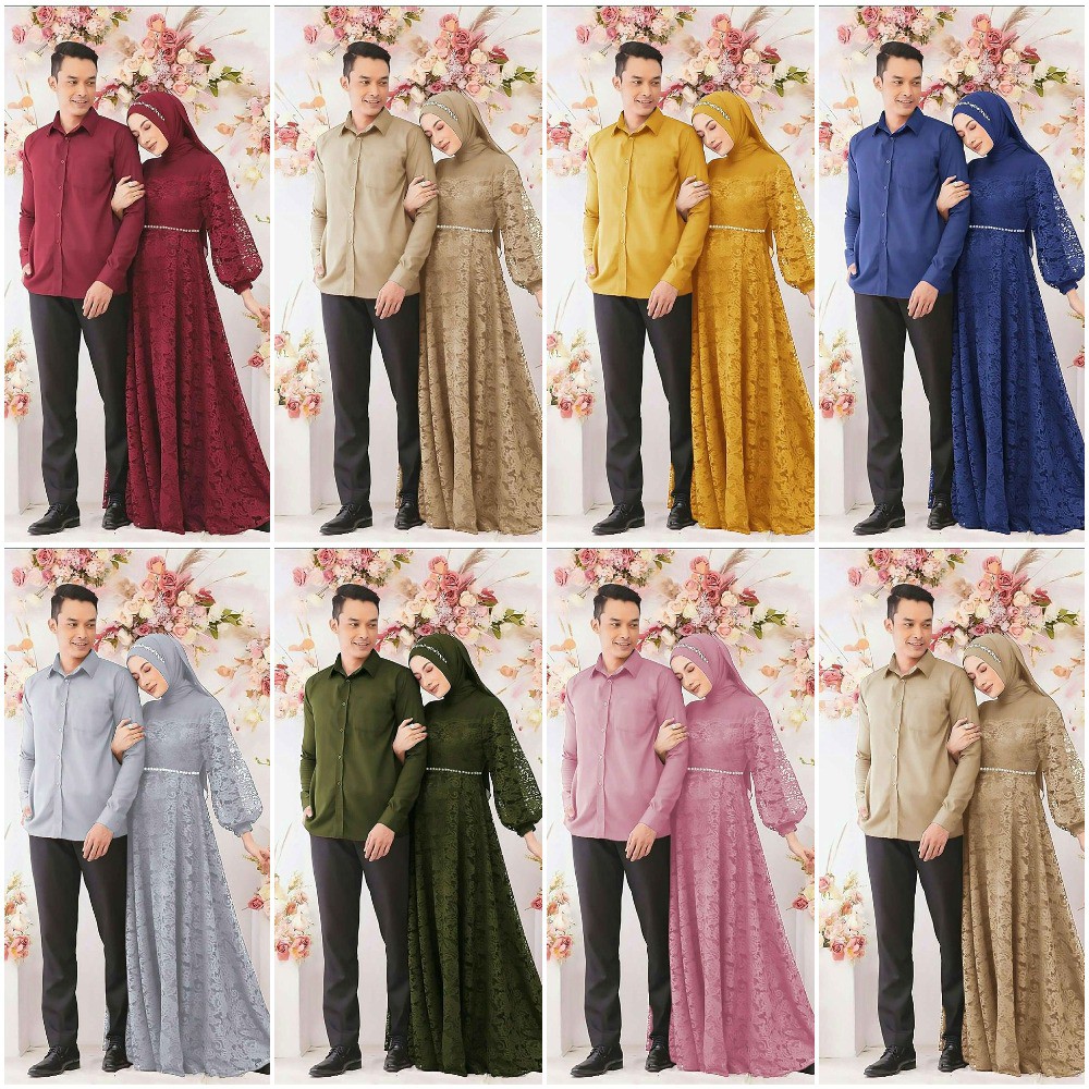 HM - COUPLE ZULAIKHA | BAJU PASANGAN GAMIS PEREMPUAN BROKAT |  KEMEJA PANJANG PRIA