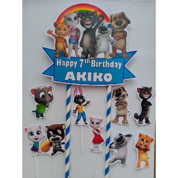 TOPPER CAKE - HIASAN KUE ULANG TAHUN GAMBAR TALKING TOM ANGELA BISA CUSTOM NAMA