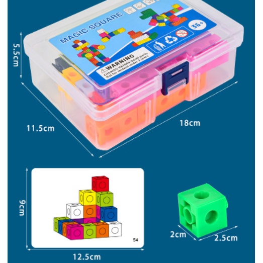 Mainan Edukasi MAGIC SQUARE Linking Cubes / Math Link Cubes Balok Matematika / Mainan Belajar Berhitung Kotak Warna-Warni / Mainan Anak Susun Kubus Warna