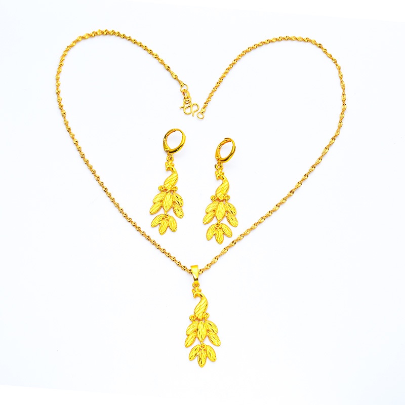 Set Kalung Anting Desain Merak Phoenix Lapis Emas Asli Kadar 375 Gaya Bangkok Untuk Wanita