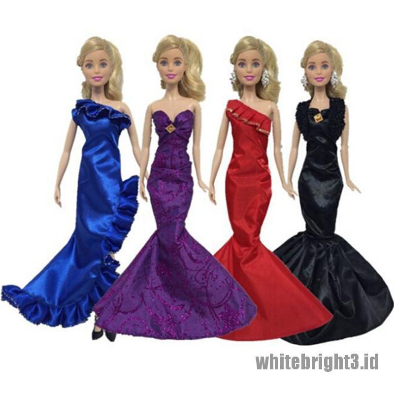 (white3) Dress Pesta Pernikahan Model Mermaid Aksen Ruffle Untuk Boneka