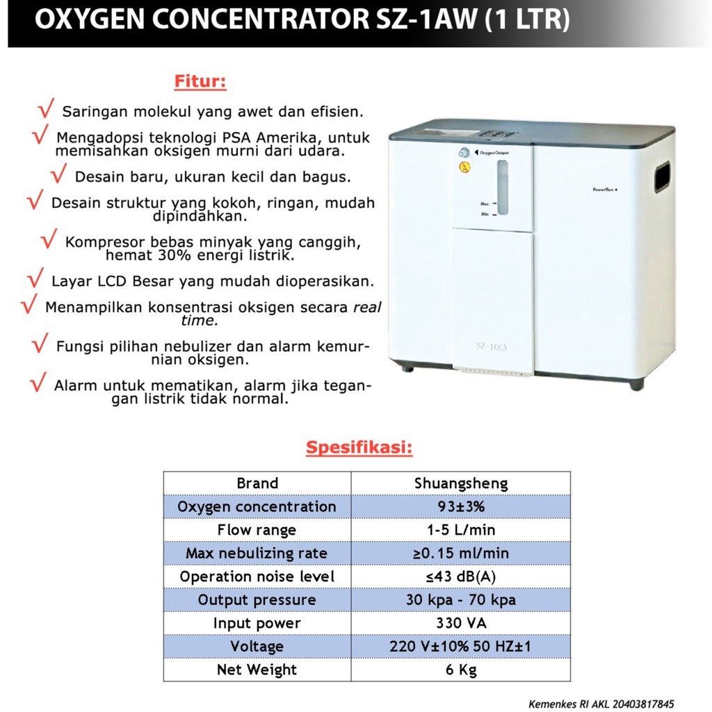 Nesco Oxygen Concentrator 1LPM (SZ-1AW)