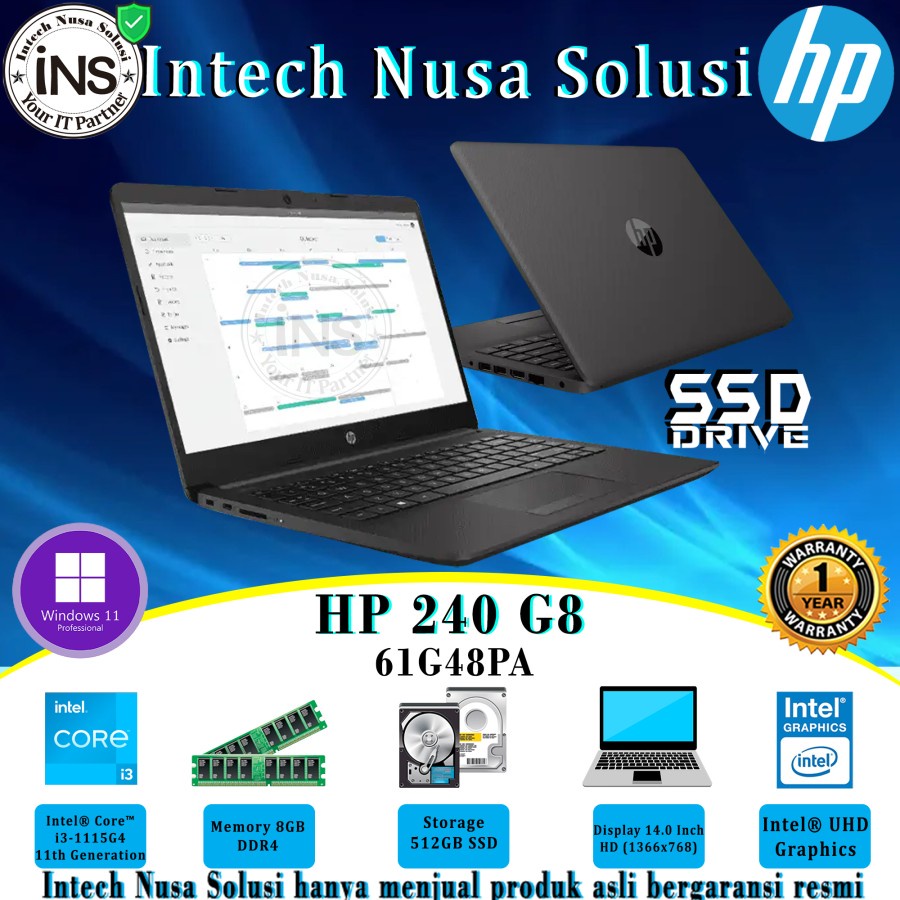 HP 240 G8 61G48PA Core i3-1115G4 8GB 512GB SSD WIN11PRO 1YR