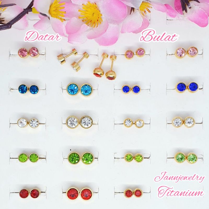 Anting Tindik/Tusuk Permata Fashion Korea Import Aneka Warna Anti Karat &amp; Alergi