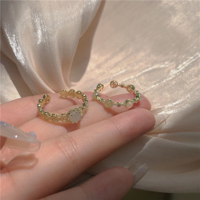 Cincin Opal Bulat Model Terbuka Gaya Vintage Korea Untuk Wanita