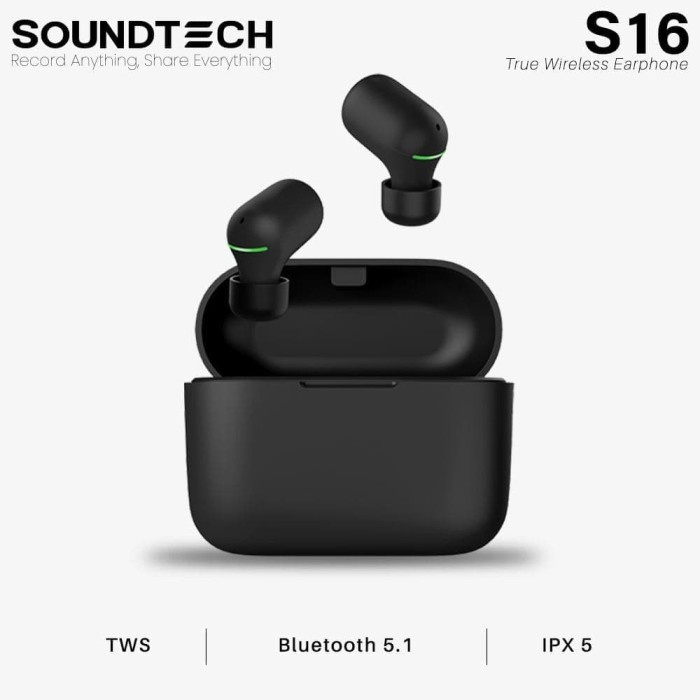 SOUNDTECH S16 TWS WIRELESS EARPHONE BLUETOOTH 5.1 TOUCH - BLACK