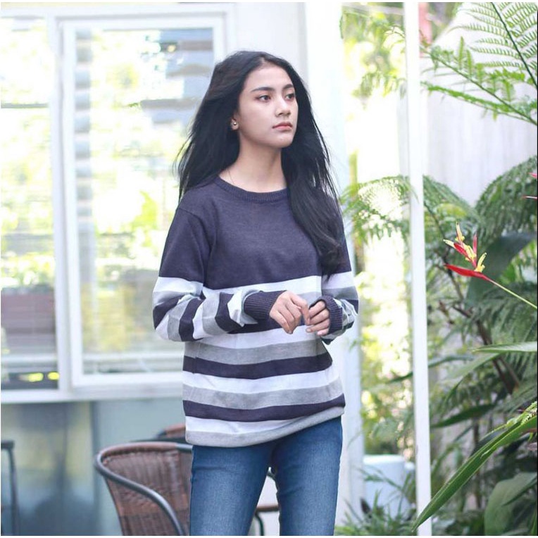 Nara Sweater Rajut Wanita Premium Tebal Two Tone Onesize Kekinian - Baju Atasan Blouse Wanita Dewasa Terbaru 2022 - Sweater Rajut Fuji 12 Get Viral