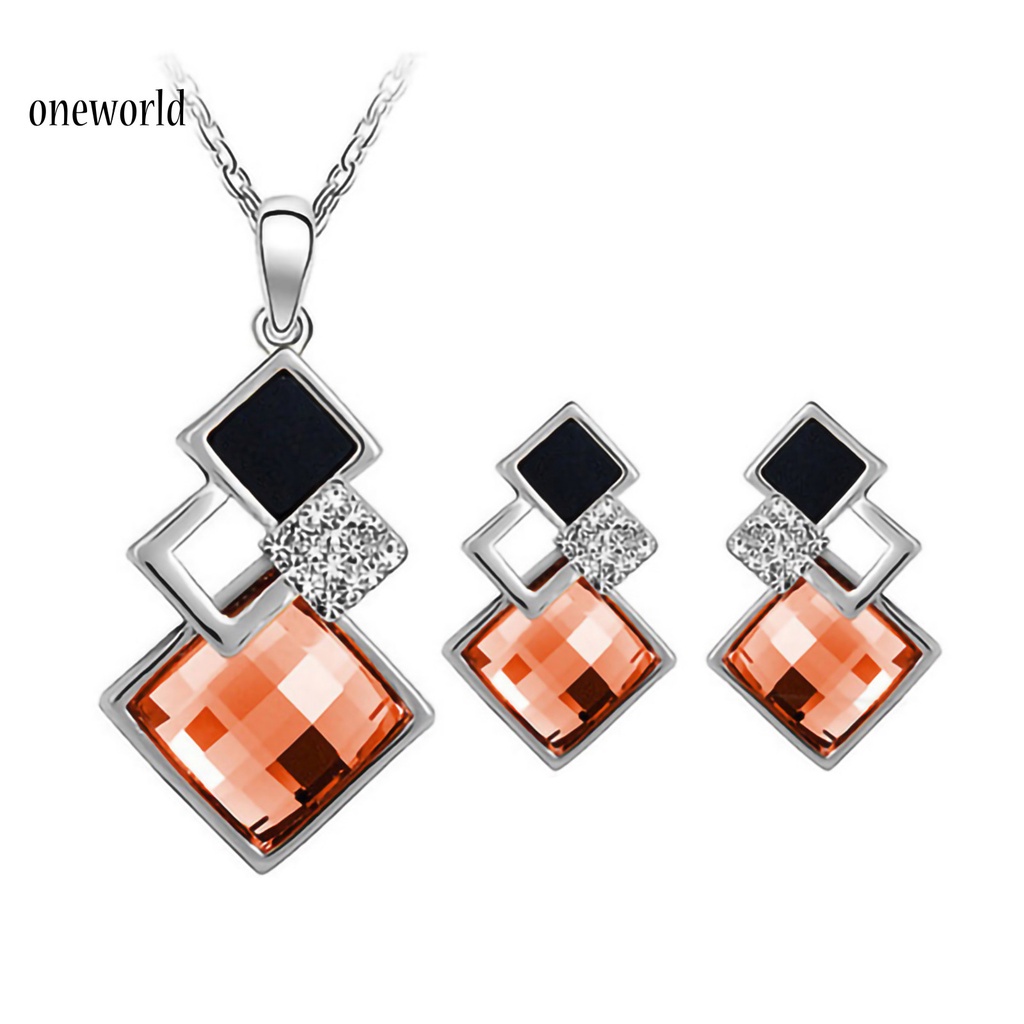 oneworld Skin-friendly Wedding Earrings Necklace Set Geometric Pendant Necklace Earrings Set Noble Jewelry Accessory