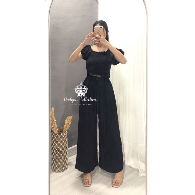 celana kulot polos full karet-Hitam