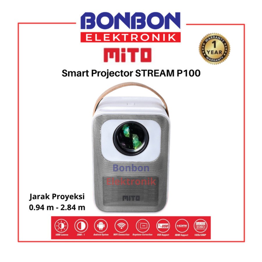 MITO Smart Projector Stream P100 Android 9.0 Wifi Bluetooth Proyektor P 100 FREE TRIPOD STAND