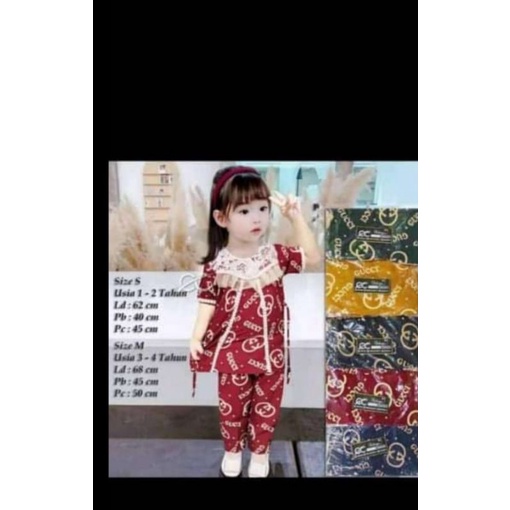 Setelan Celana S M L Renda Brokat Motif GC Anak 1 - 6 Tahun One Set Tali Belakang