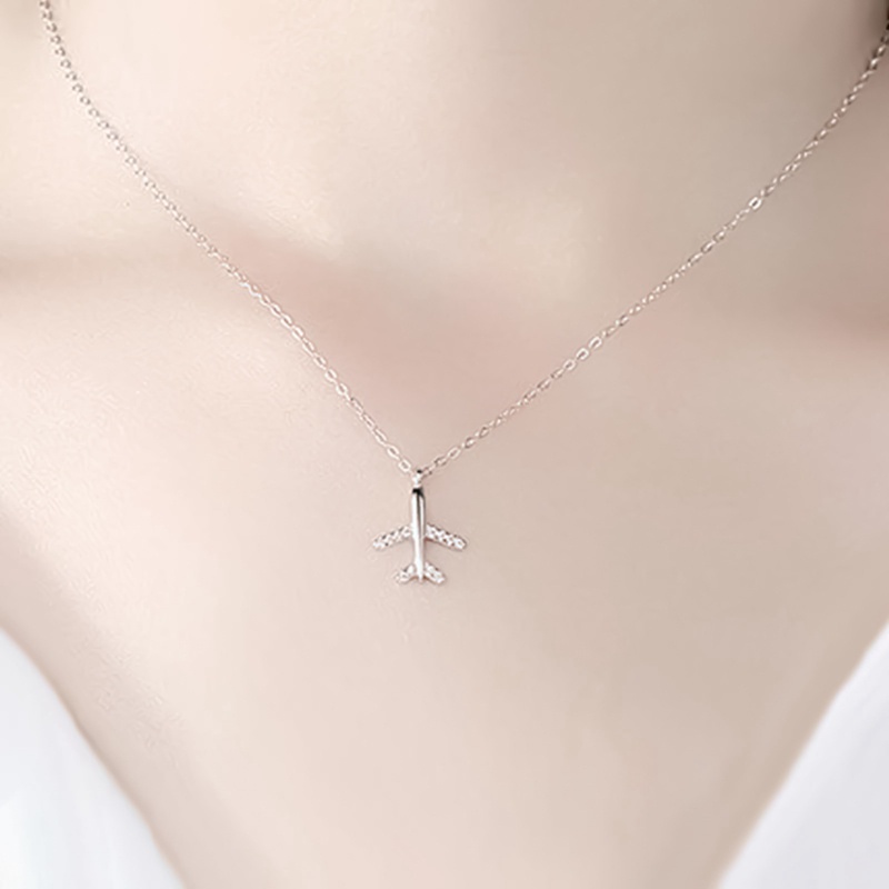 Fancyqube Kalung Rantai Klavikula Desain Pesawat Mini Bahan 925 Sterling Silver Untuk Wanita