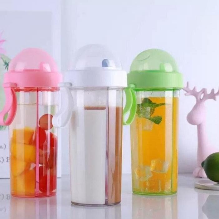 Berkualitas BOTOL DUET COUPLE BOTOL MINUM 2IN1 2TONE TEMPAT MINUM ADA SEKAT BOTOL AIR MINUM ANAK .,
