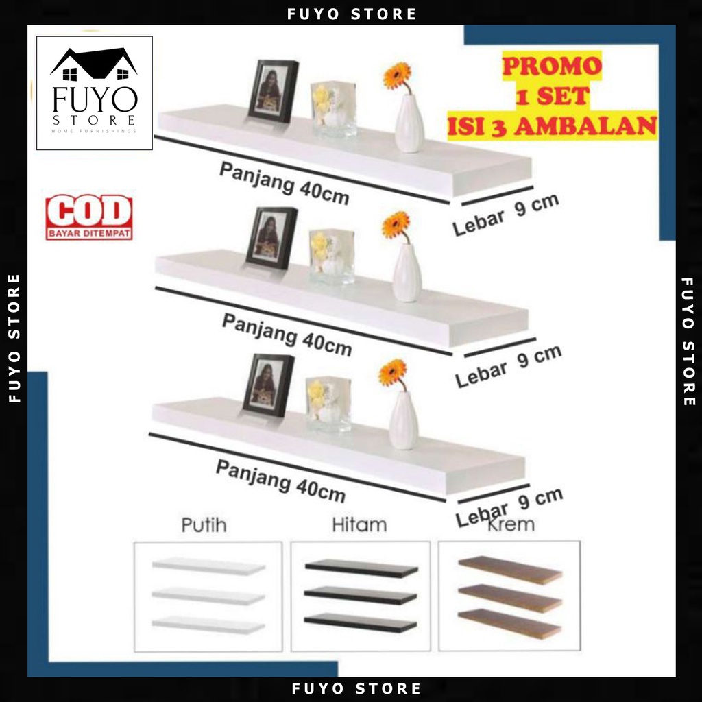 FYSRAM40- RAK DINDING AMBALAN SLIM SIZE 40x40x40 / AMBALAN HITAM / AMBALAN PUTIH / RAK BUNGA HIAS / 