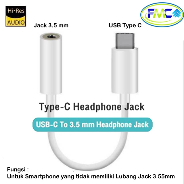 Converter Type C USB To Jack 3,5mm Konektor Connector Audio Hp Handphone Ke Headset Earphone Handsfree Adapter