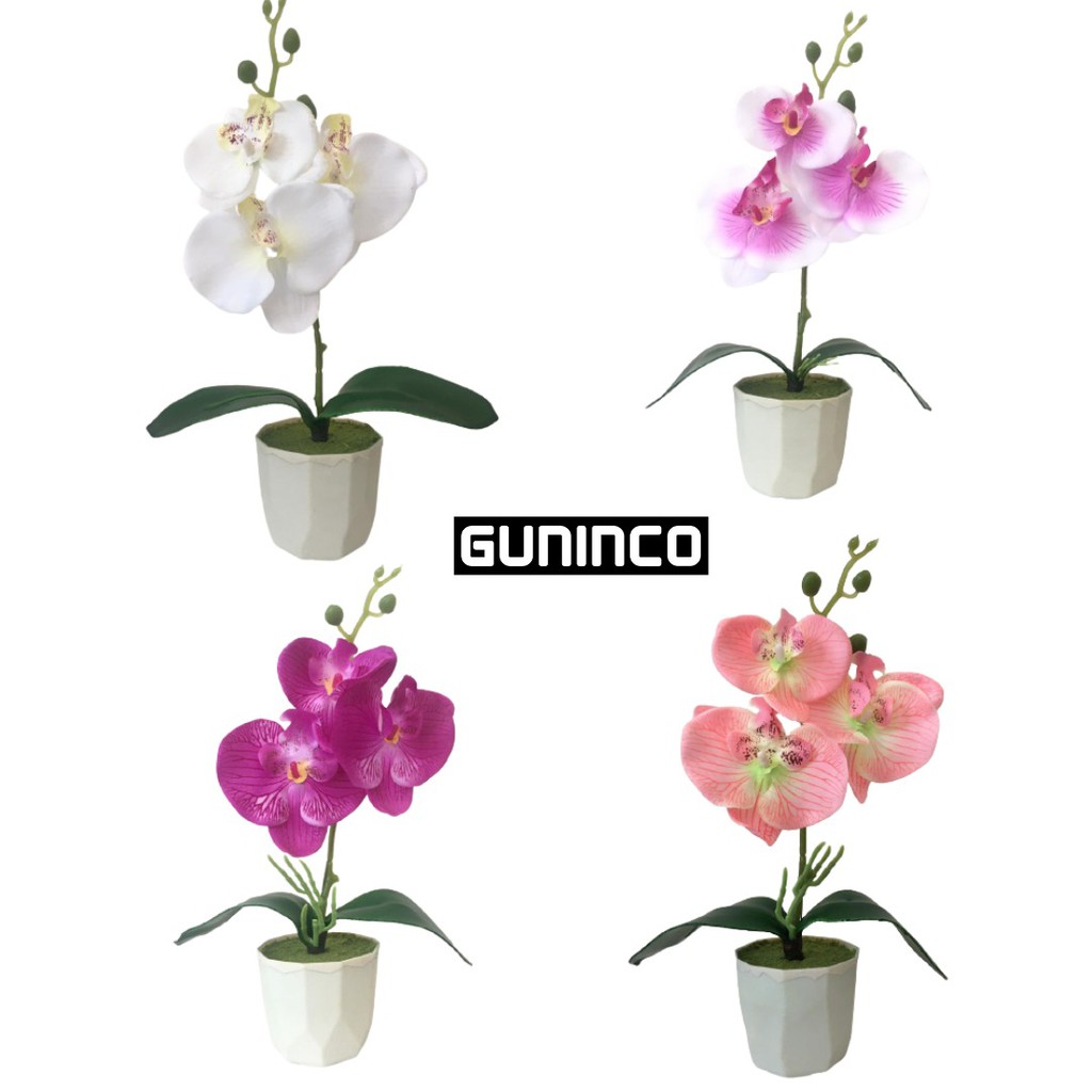 GUNINCO PAJANGAN ANGGREK Bunga Artificial Bunga Hias Meja Makan Rak Gantung Dinding Pot Plastik