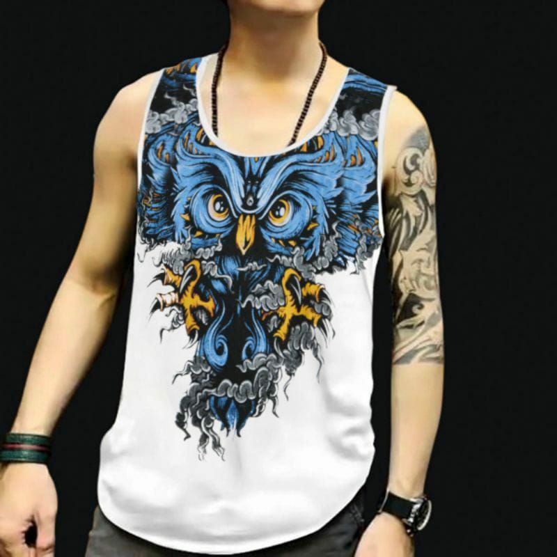 Singlet pria warna putih motif owl batik BARU