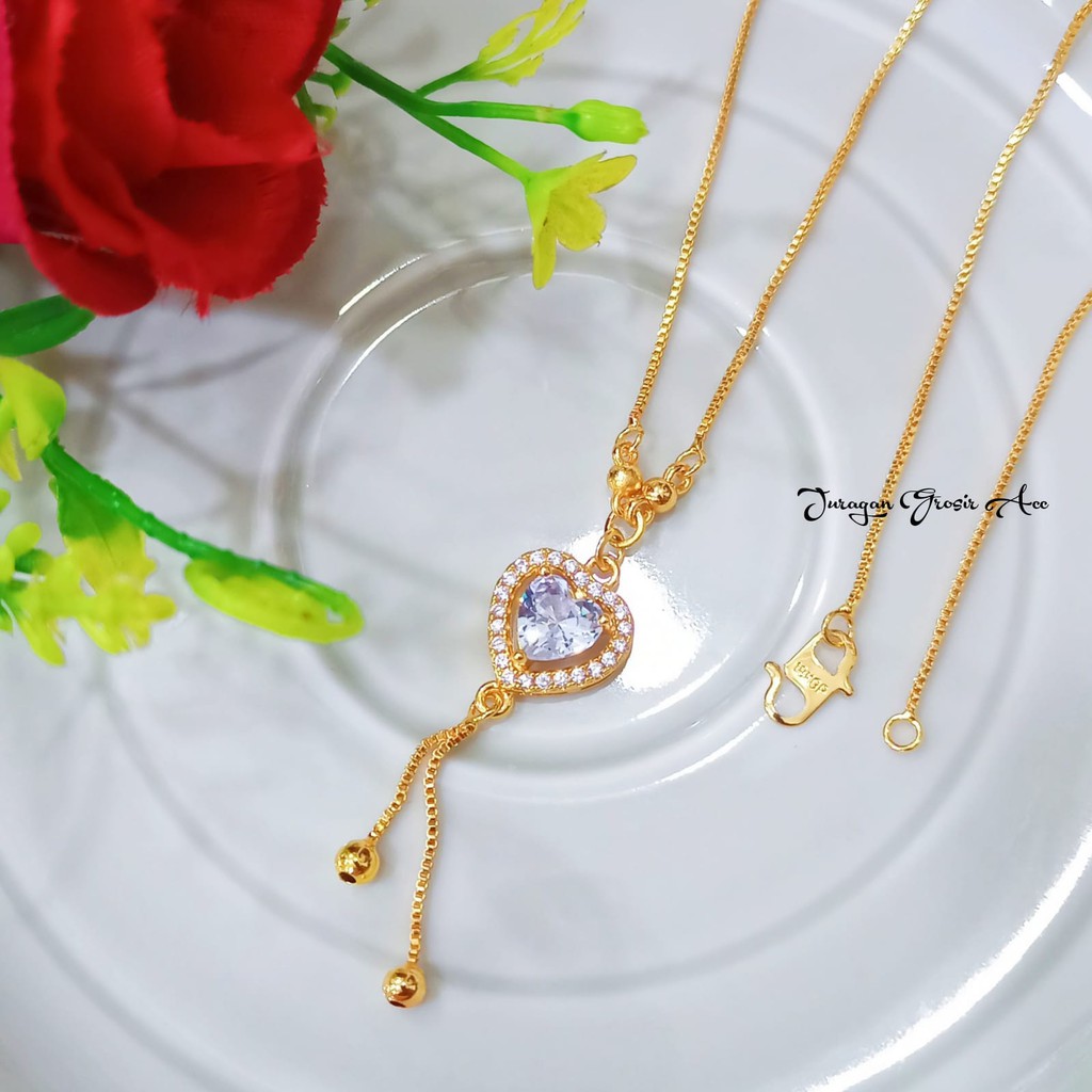 TITANIUM Kalung Model Love Berlian Putih Elegan Menawan Anti Karat