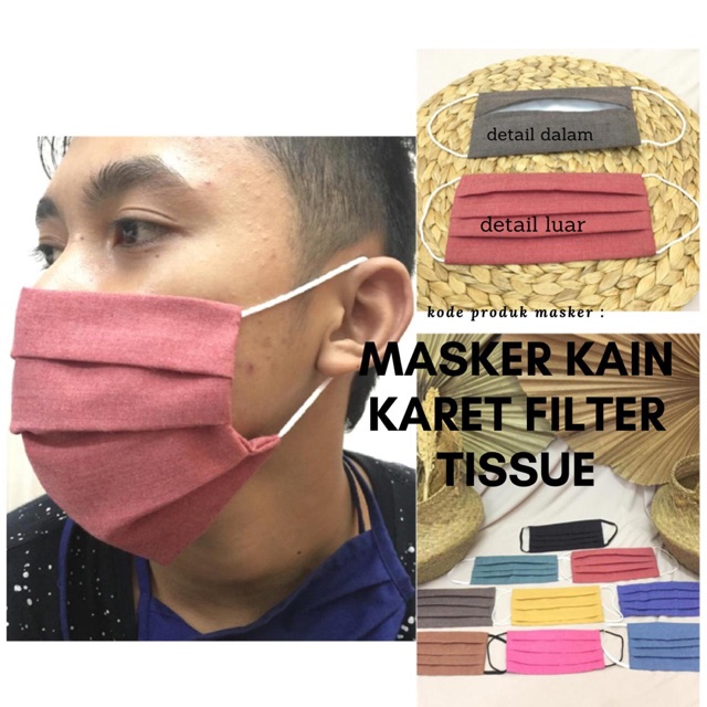 MASKK KAIN KARET FILTER TISSUE | RANDOM WARNA TIDAK BISA PILIH WARNA