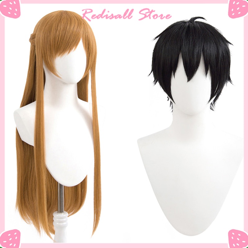 PREORDER Anime Sword Art Online Cosplay Yuuki Asuna Wig Kirigaya Kazuto Hair Black Short Hair Long S