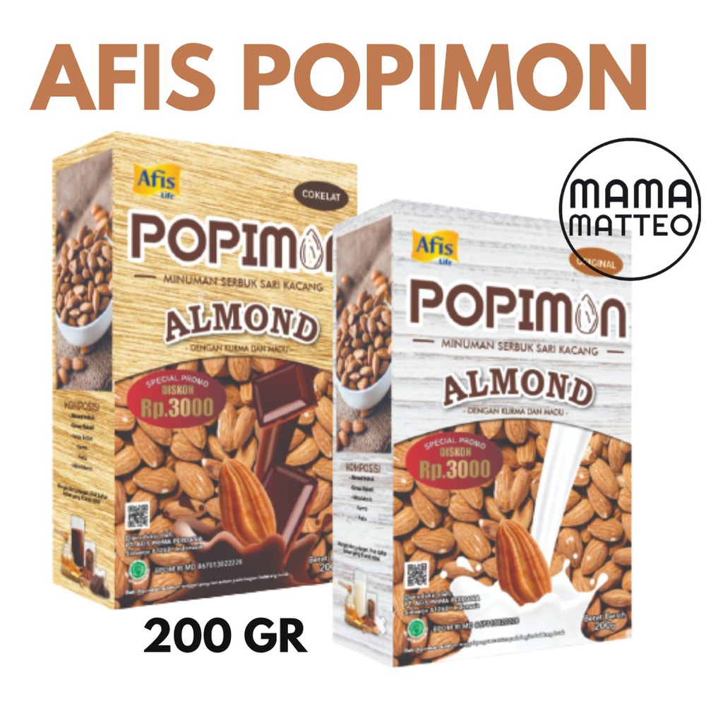 AFIS POPIMON Sari Bubuk Almond Umum Minuman kesehatan keluarga / Susu Afislife Original Chocolate / AFIS BANDUNG