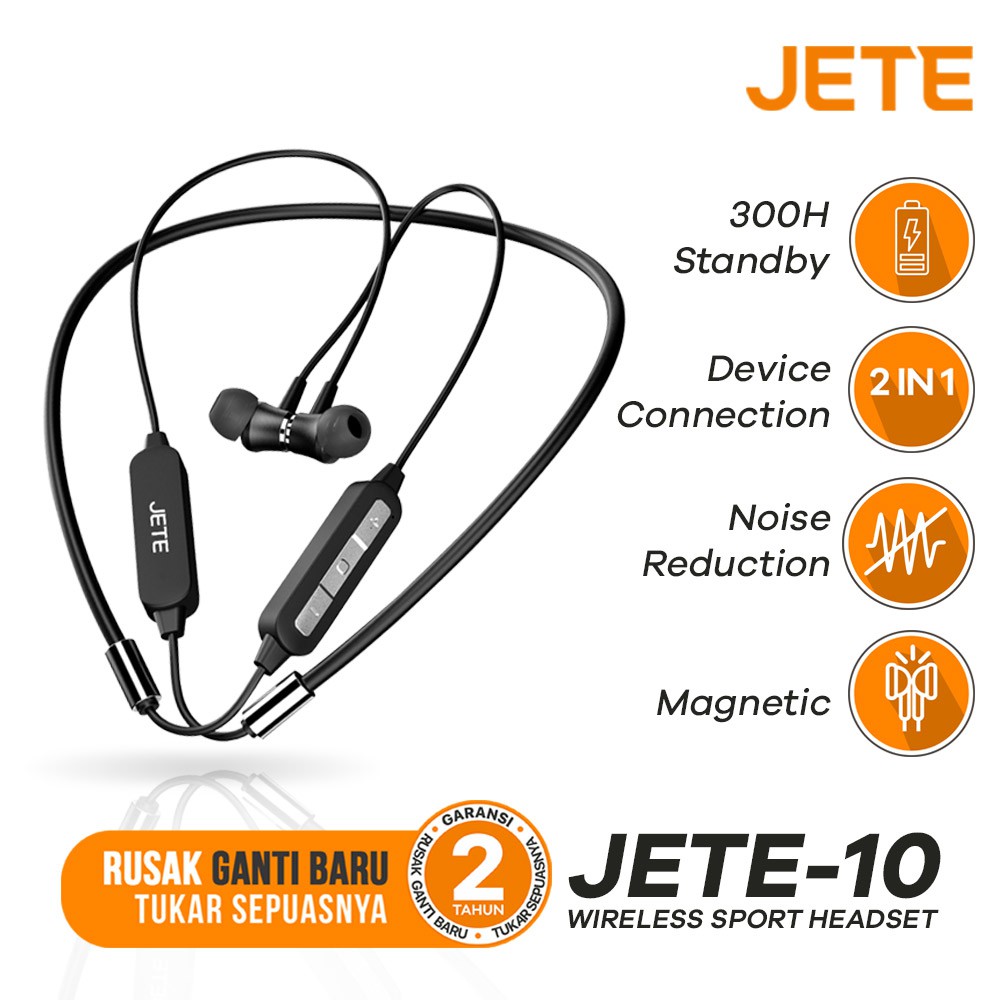 Jete Headset Bluetooth I Sport Magnetic Necklace Earphone JETE 10 - Garansi 1th