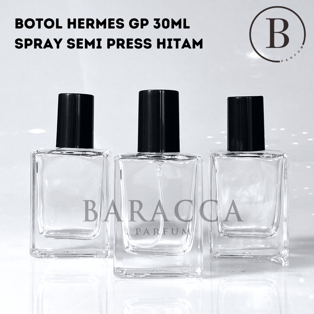 Botol Parfum Hermes 30ML Semi Press GP - Botol Parfum Kosong Hermes Tutup Hitam - Botol Parfum Spray